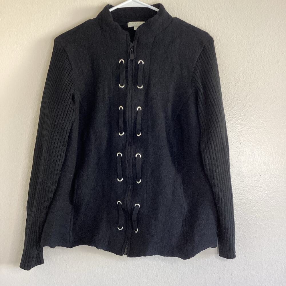 Tweeds Woman Black Wool Blend Zip Front Jacket 1X With Pockets
